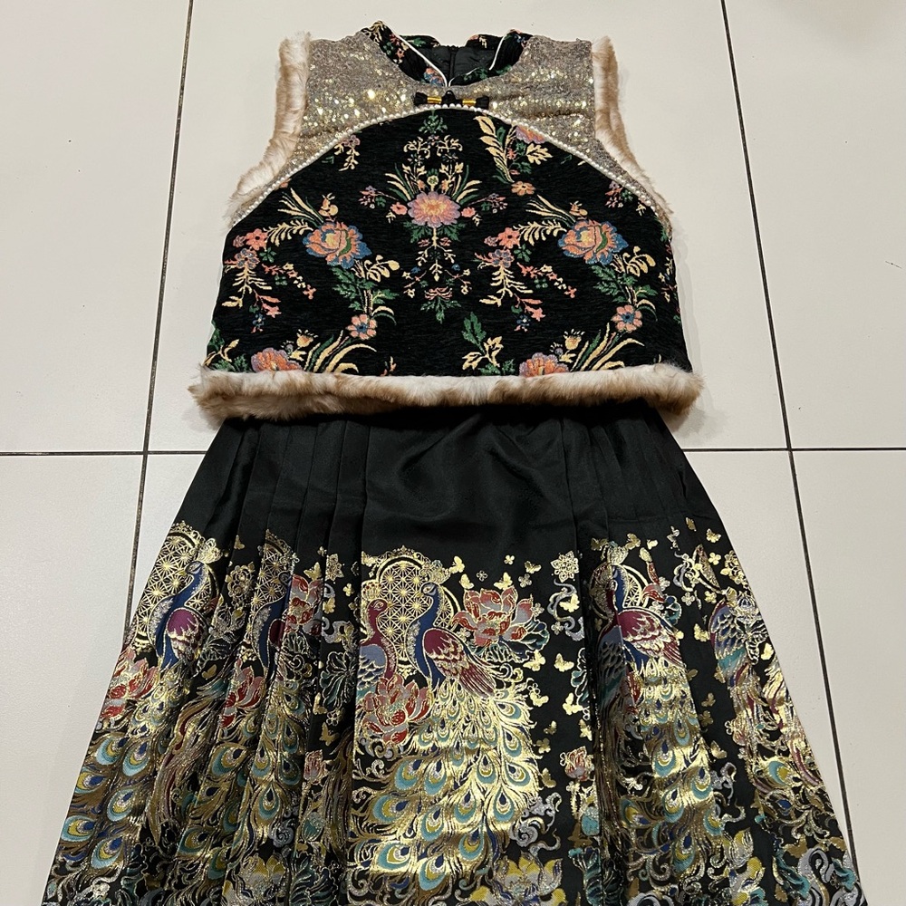2PC Elegant Black and Gold Kids Costume，Children's horse face skirt #11